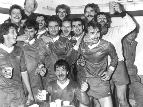 Barry Town celebrate after their FA Cup 4th Qualifying Round win over Merthyr
